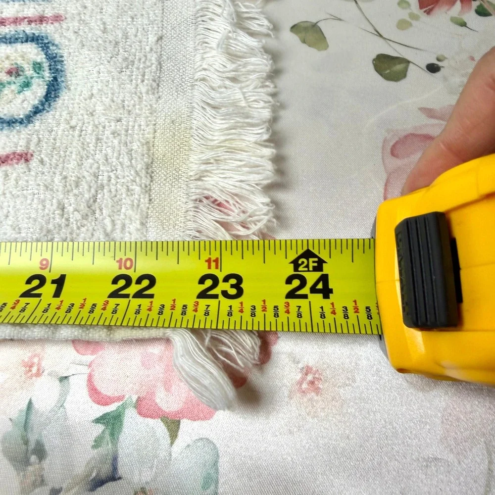 Vintage Bunny Floral Striped Hand Towel Fringed‎ Made in USA RN 13718 Cream